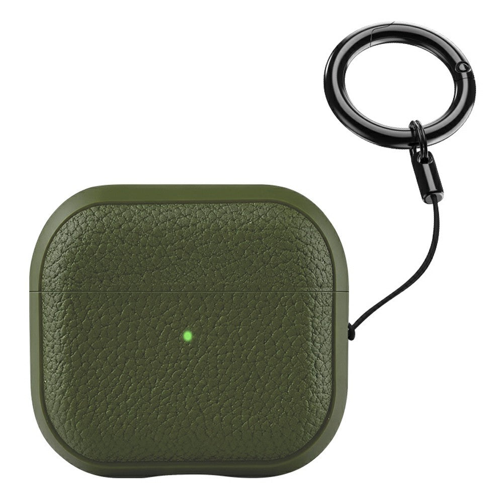 Bulk Purchasing Compatible With  AirPods 5 / 4 Case Faux Leather Textured TPU Earbuds Protective Cover with Strap Ring - Army Green