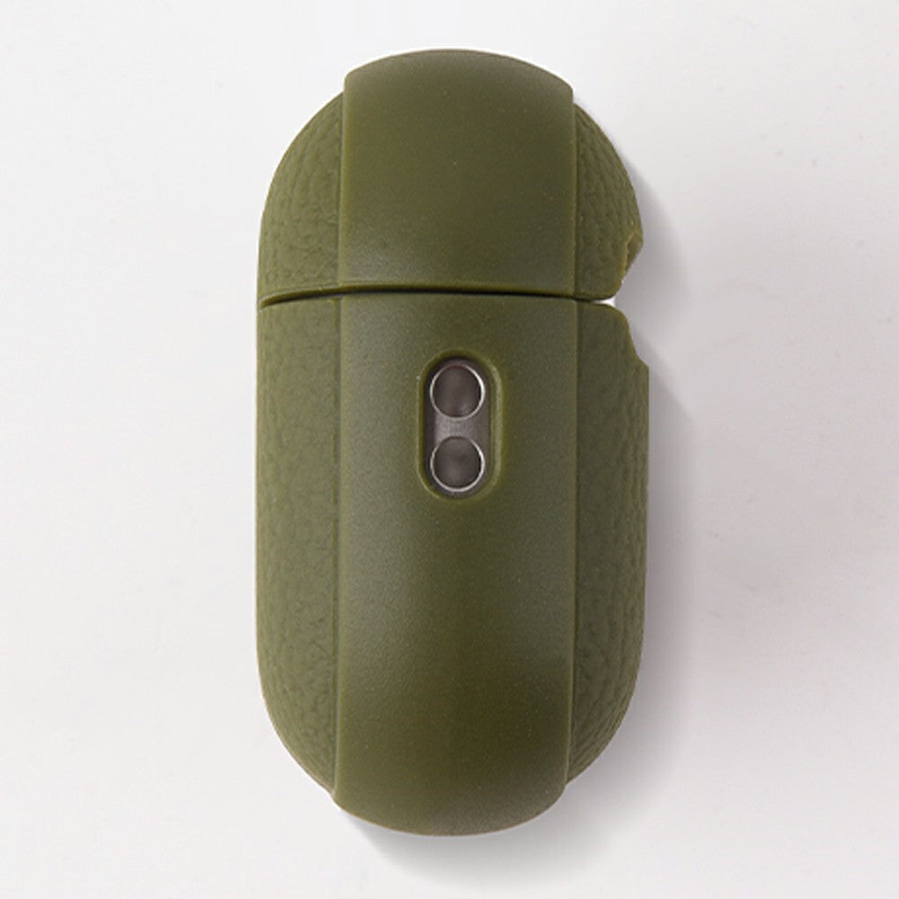 Bulk Purchasing Compatible With  AirPods 5 / 4 Case Faux Leather Textured TPU Earbuds Protective Cover with Strap Ring - Army Green