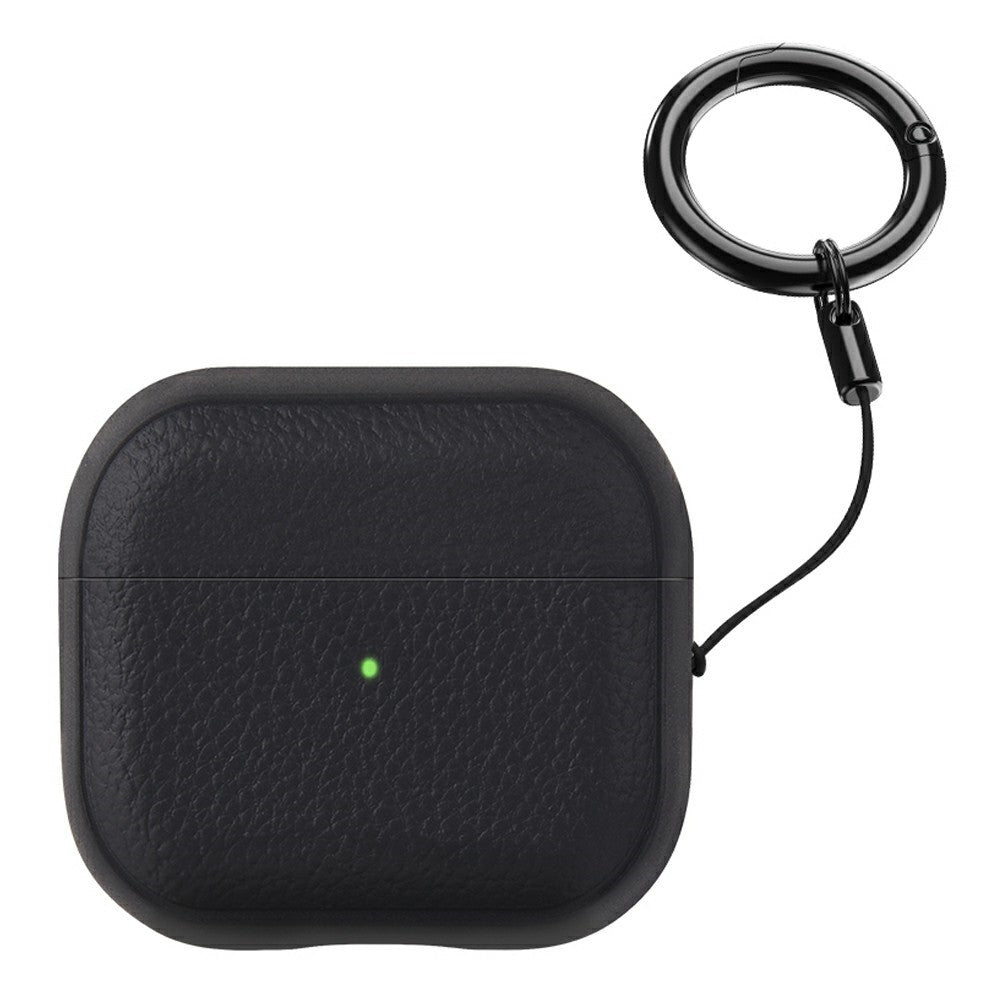 Bulk Purchasing Compatible With  AirPods 5 / 4 Case Faux Leather Textured TPU Earbuds Protective Cover with Strap Ring - Black