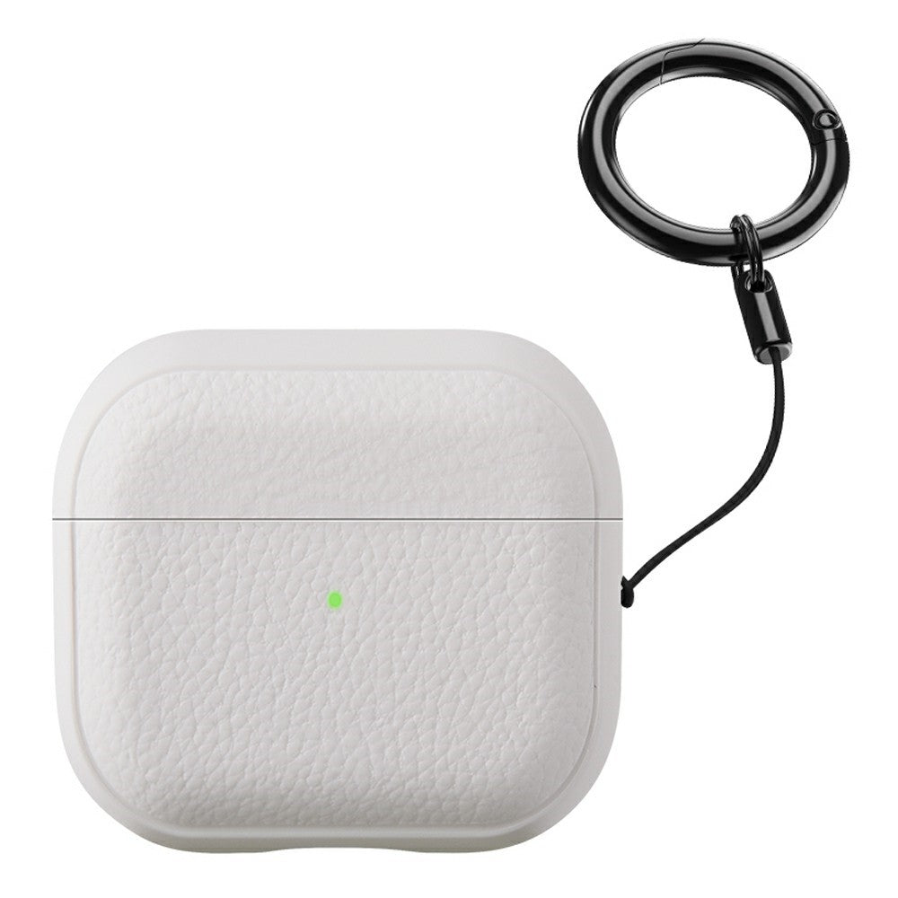 Bulk Purchasing Compatible With  AirPods 5 / 4 Case Faux Leather Textured TPU Earbuds Protective Cover with Strap Ring - White