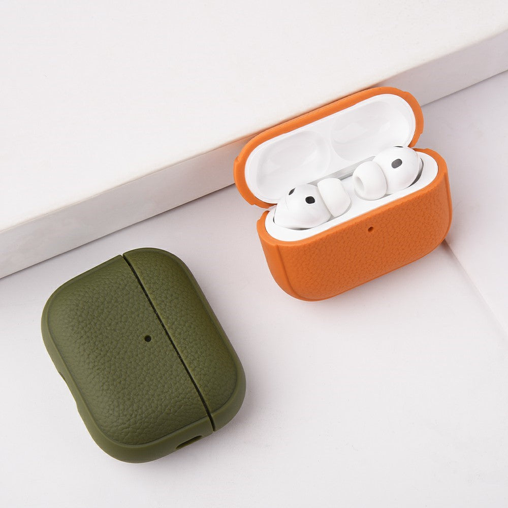 Bulk Purchasing Compatible With  AirPods 5 / 4 Case Faux Leather Textured TPU Earbuds Protective Cover with Strap Ring - Grey