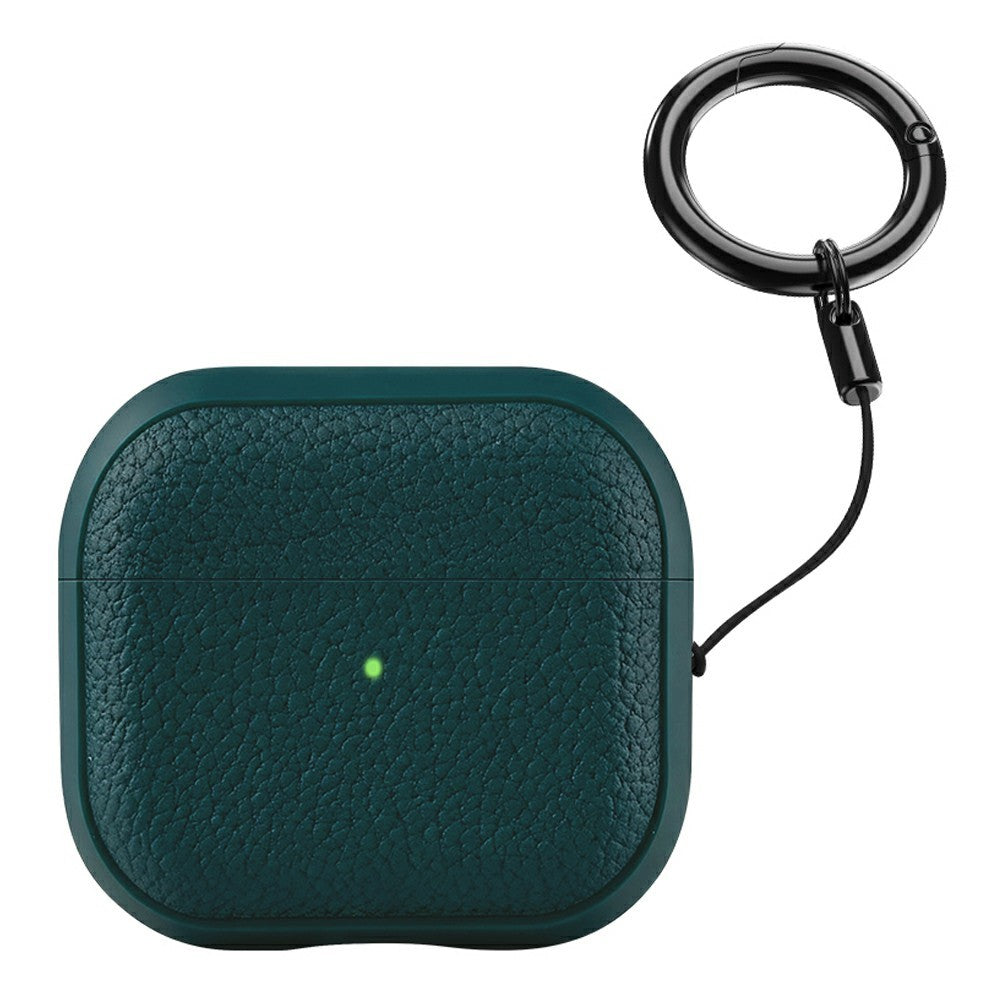 Bulk Purchasing Compatible With  AirPods 5 / 4 Case Faux Leather Textured TPU Earbuds Protective Cover with Strap Ring - Blackish Green