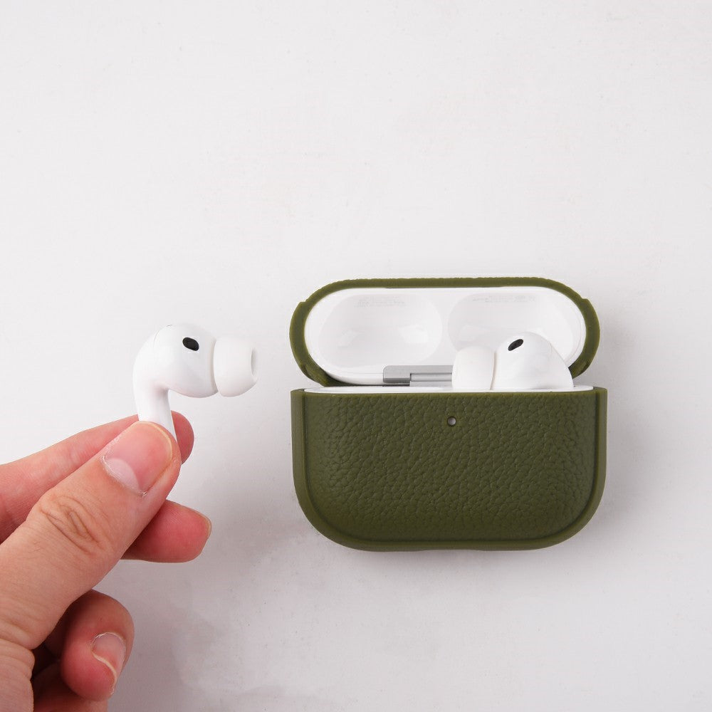 Bulk Purchasing Compatible With  AirPods 5 / 4 Case Faux Leather Textured TPU Earbuds Protective Cover with Strap Ring - Blackish Green