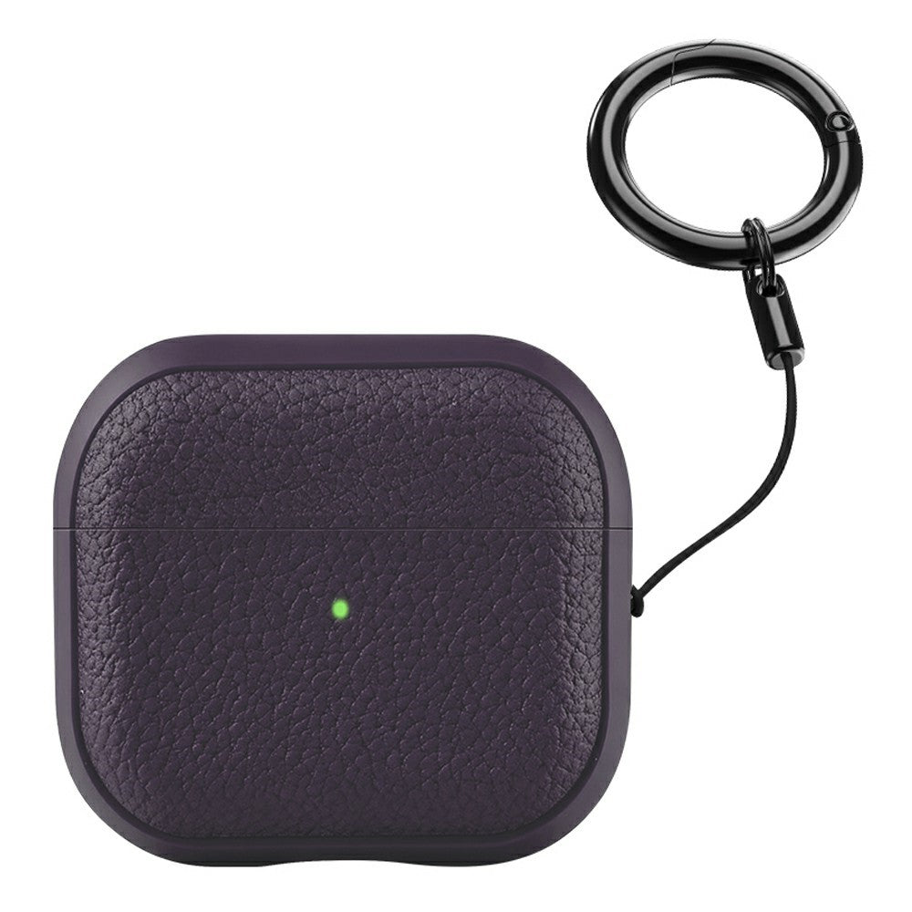 Bulk Purchasing Compatible With  AirPods 5 / 4 Case Faux Leather Textured TPU Earbuds Protective Cover with Strap Ring - Dark Purple
