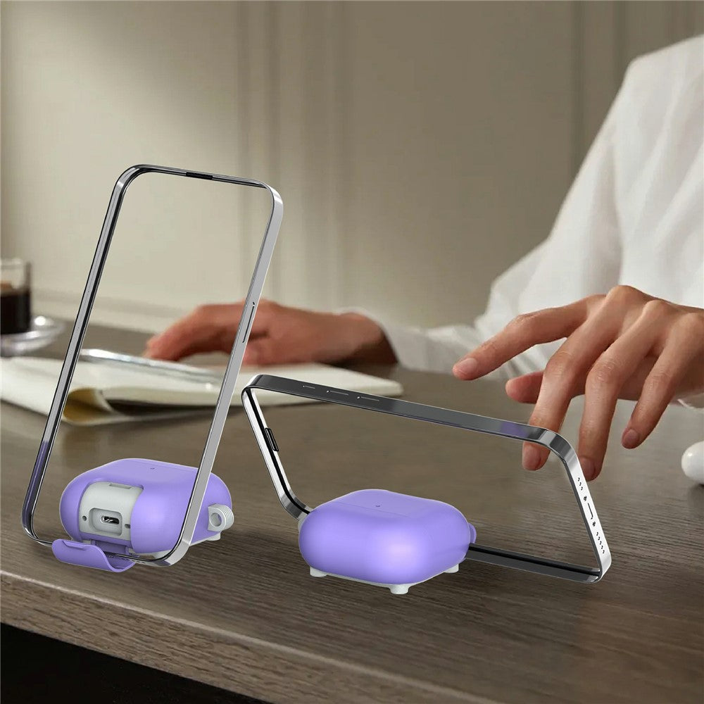 Compatible With  AirPods 5 / 4 Case Foldable Stand TPU PC Magnetic Earbuds Cover with Carabiner - Purple