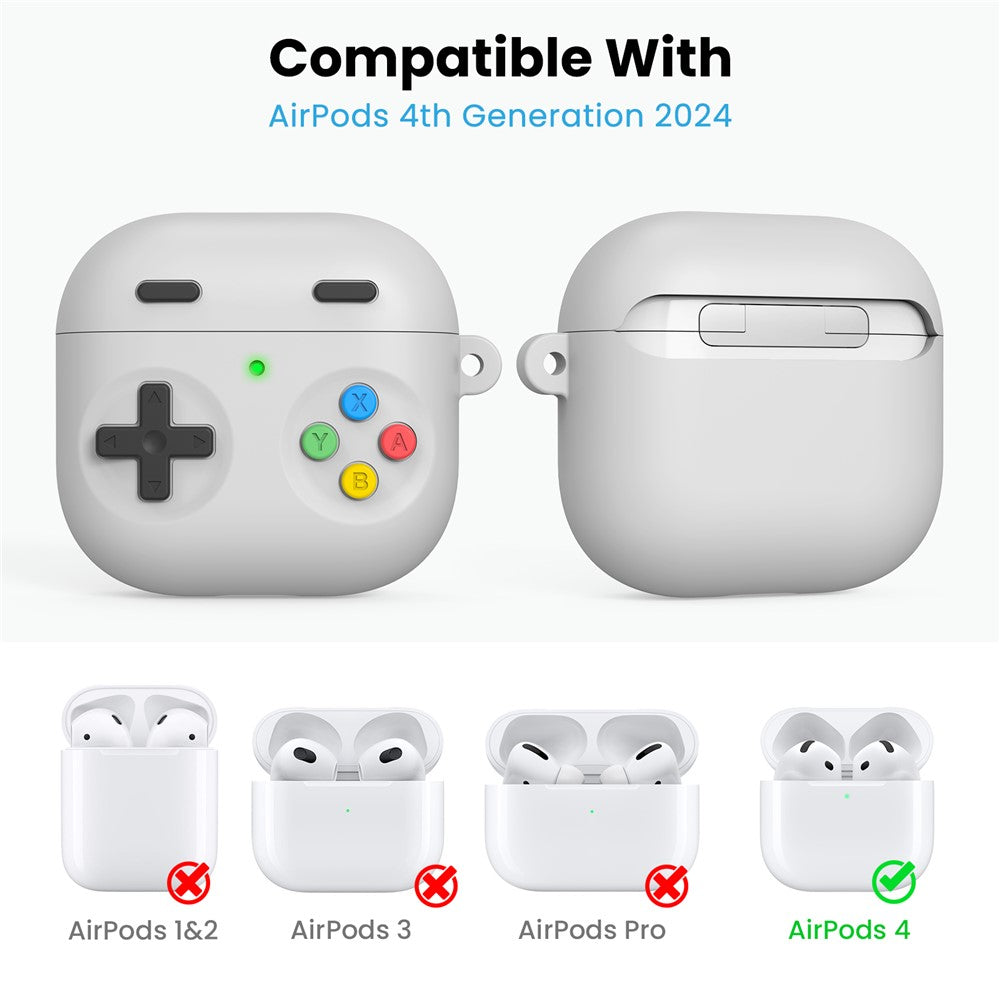 AHASTYLE DD10 Compatible With  AirPods 5 / 4 Silicone Case Game Controller Design Protective Cover with Cleaning Pen  /  Carabiner  /  Lanyard - Light Grey