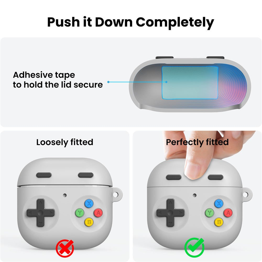 AHASTYLE DD10 Compatible With  AirPods 5 / 4 Silicone Case Game Controller Design Protective Cover with Cleaning Pen  /  Carabiner  /  Lanyard - Light Grey