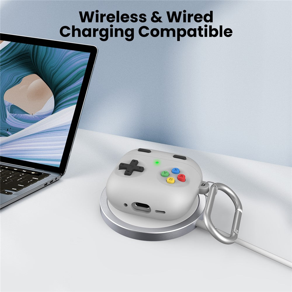 AHASTYLE DD10 Compatible With  AirPods 5 / 4 Silicone Case Game Controller Design Protective Cover with Cleaning Pen  /  Carabiner  /  Lanyard - Light Grey