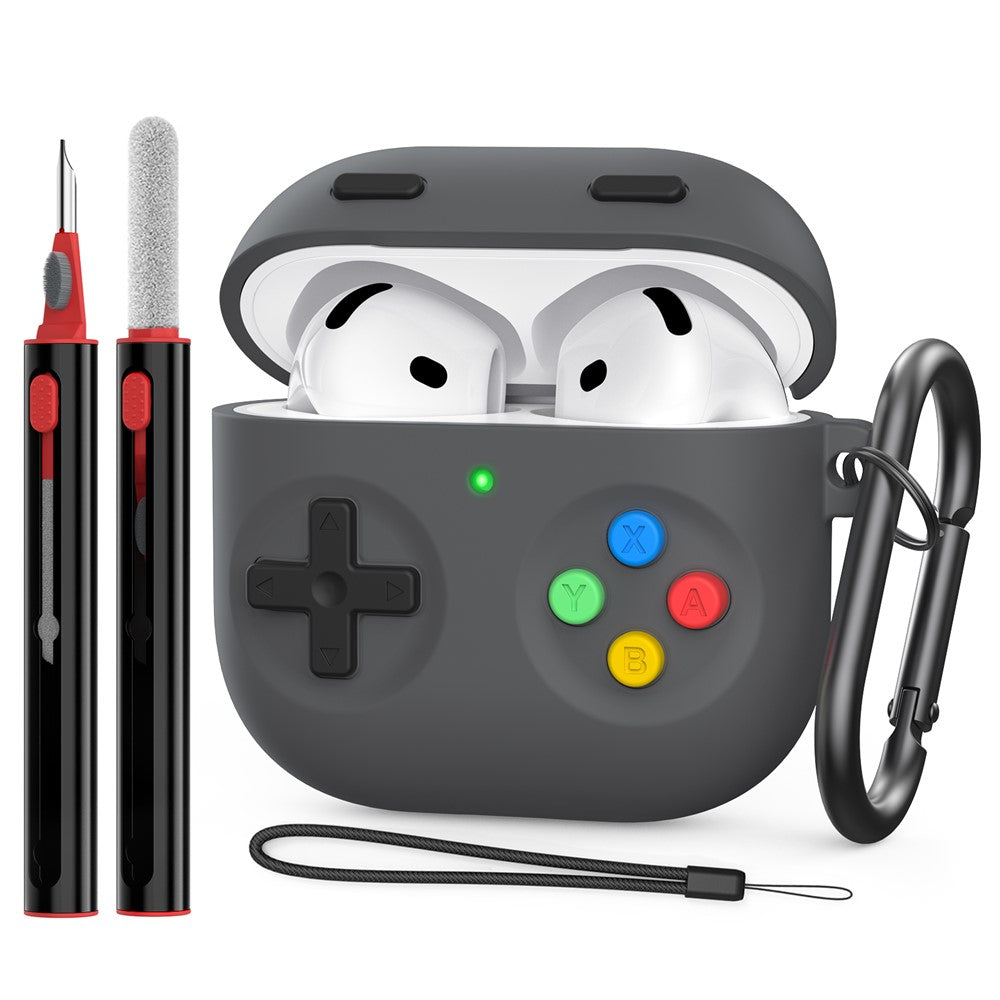 AHASTYLE DD10 Compatible With  AirPods 5 / 4 Silicone Case Game Controller Design Protective Cover with Cleaning Pen  /  Carabiner  /  Lanyard - Dark Grey
