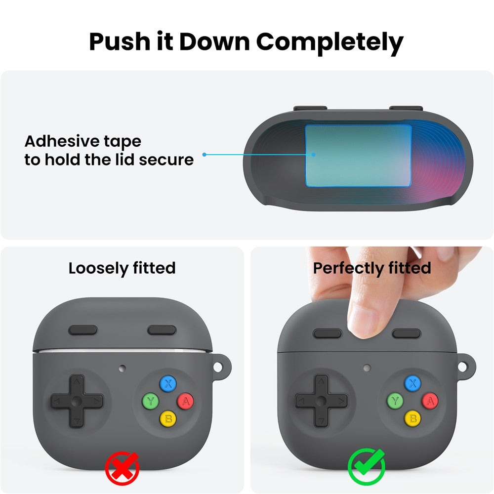 AHASTYLE DD10 Compatible With  AirPods 5 / 4 Silicone Case Game Controller Design Protective Cover with Cleaning Pen  /  Carabiner  /  Lanyard - Dark Grey