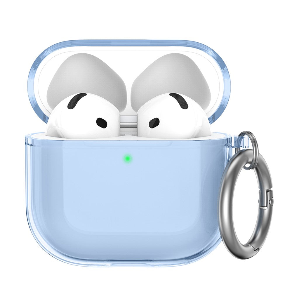 AHASTYLE WG164 Compatible With  AirPods 5 / 4 TPU Case Full Open Design Anti Yellow Protective Cover with Carabiner - Transparent Blue