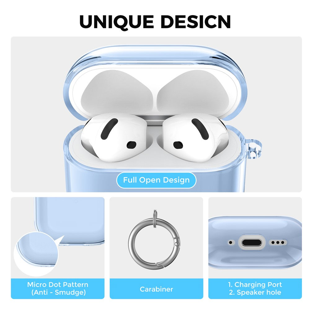 AHASTYLE WG164 Compatible With  AirPods 5 / 4 TPU Case Full Open Design Anti Yellow Protective Cover with Carabiner - Transparent Blue