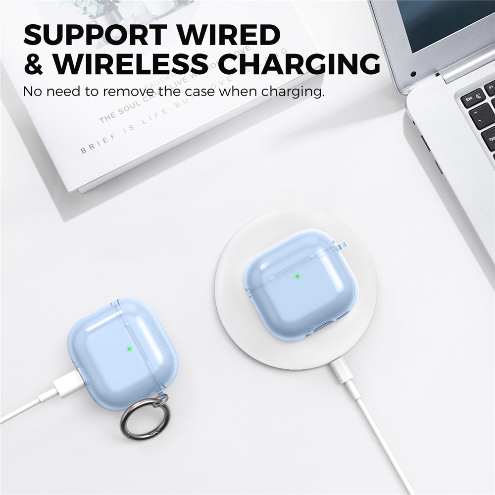 AHASTYLE WG164 Compatible With  AirPods 5 / 4 TPU Case Full Open Design Anti Yellow Protective Cover with Carabiner - Transparent Blue