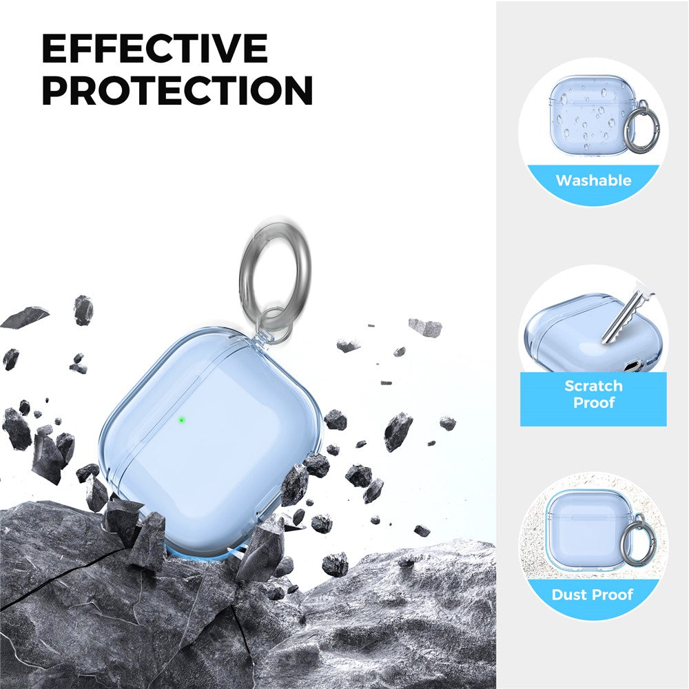 AHASTYLE WG164 Compatible With  AirPods 5 / 4 TPU Case Full Open Design Anti Yellow Protective Cover with Carabiner - Transparent Blue