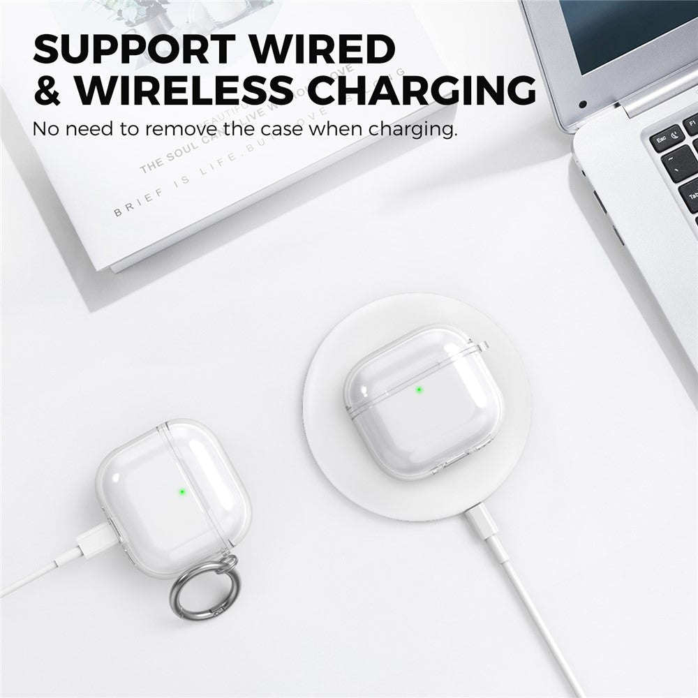 AHASTYLE WG164 Compatible With  AirPods 5 / 4 TPU Case Full Open Design Anti Yellow Protective Cover with Carabiner - Transparent