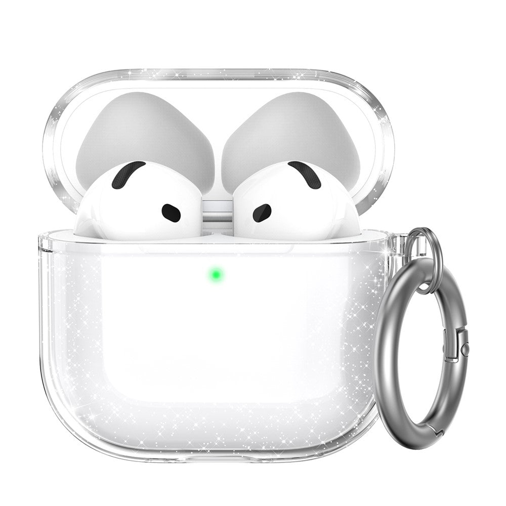 AHASTYLE WG164 Compatible With  AirPods 5 / 4 TPU Case Full Open Design Anti Yellow Protective Cover with Carabiner - Transparent Glitter