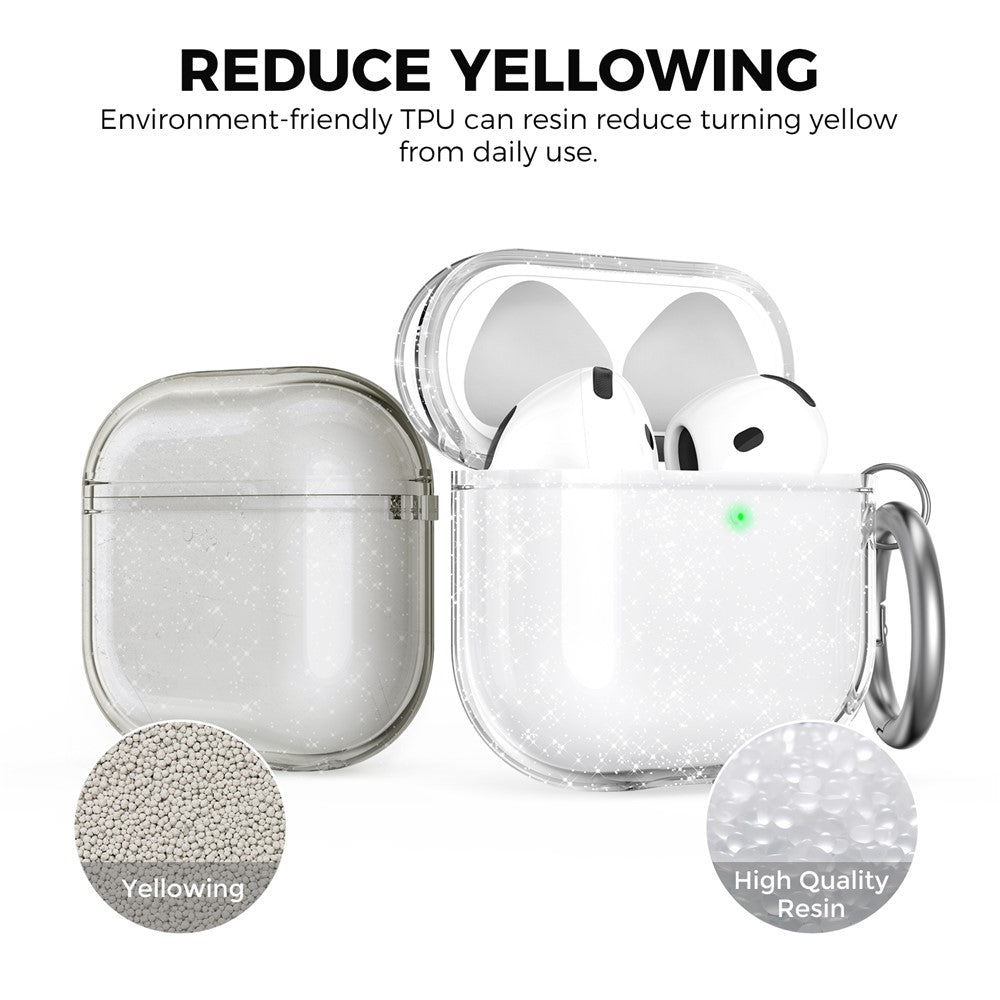 AHASTYLE WG164 Compatible With  AirPods 5 / 4 TPU Case Full Open Design Anti Yellow Protective Cover with Carabiner - Transparent Glitter