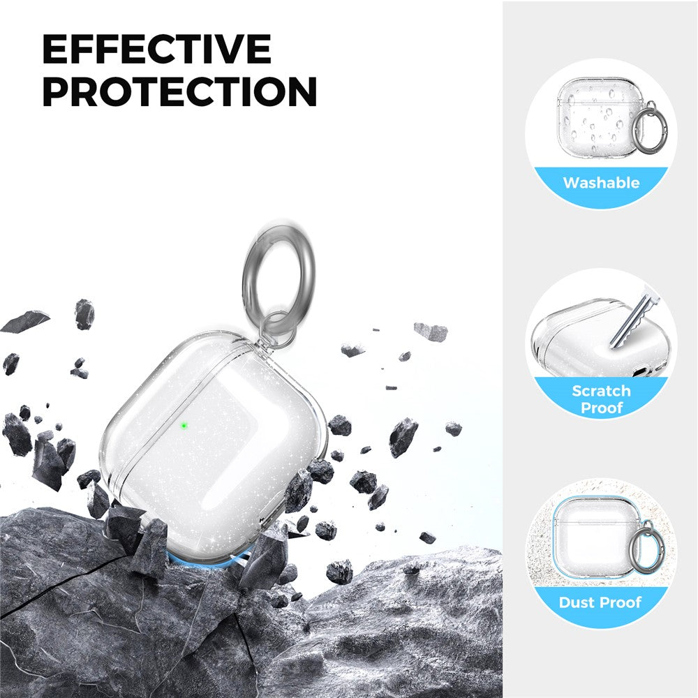 AHASTYLE WG164 Compatible With  AirPods 5 / 4 TPU Case Full Open Design Anti Yellow Protective Cover with Carabiner - Transparent Glitter