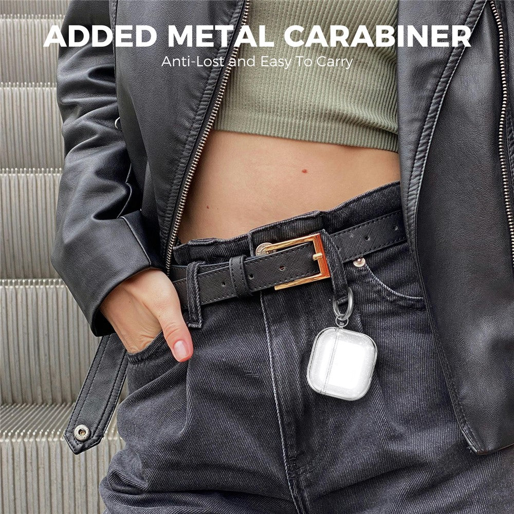 AHASTYLE WG164 Compatible With  AirPods 5 / 4 TPU Case Full Open Design Anti Yellow Protective Cover with Carabiner - Transparent Glitter