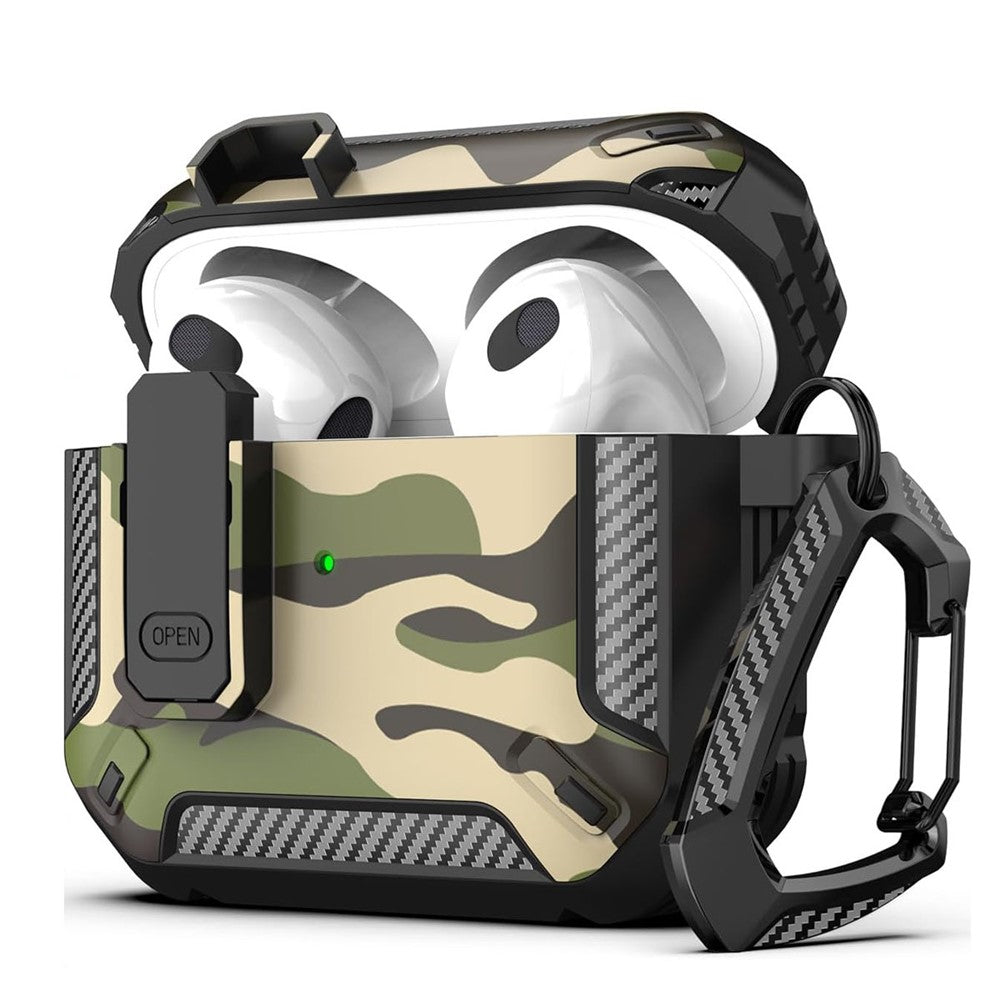 Compatible With  AirPods 5 / 4 Earphones Case Contrast Color Shockproof TPU Earbuds Cover with Carabiner - Camouflage Green
