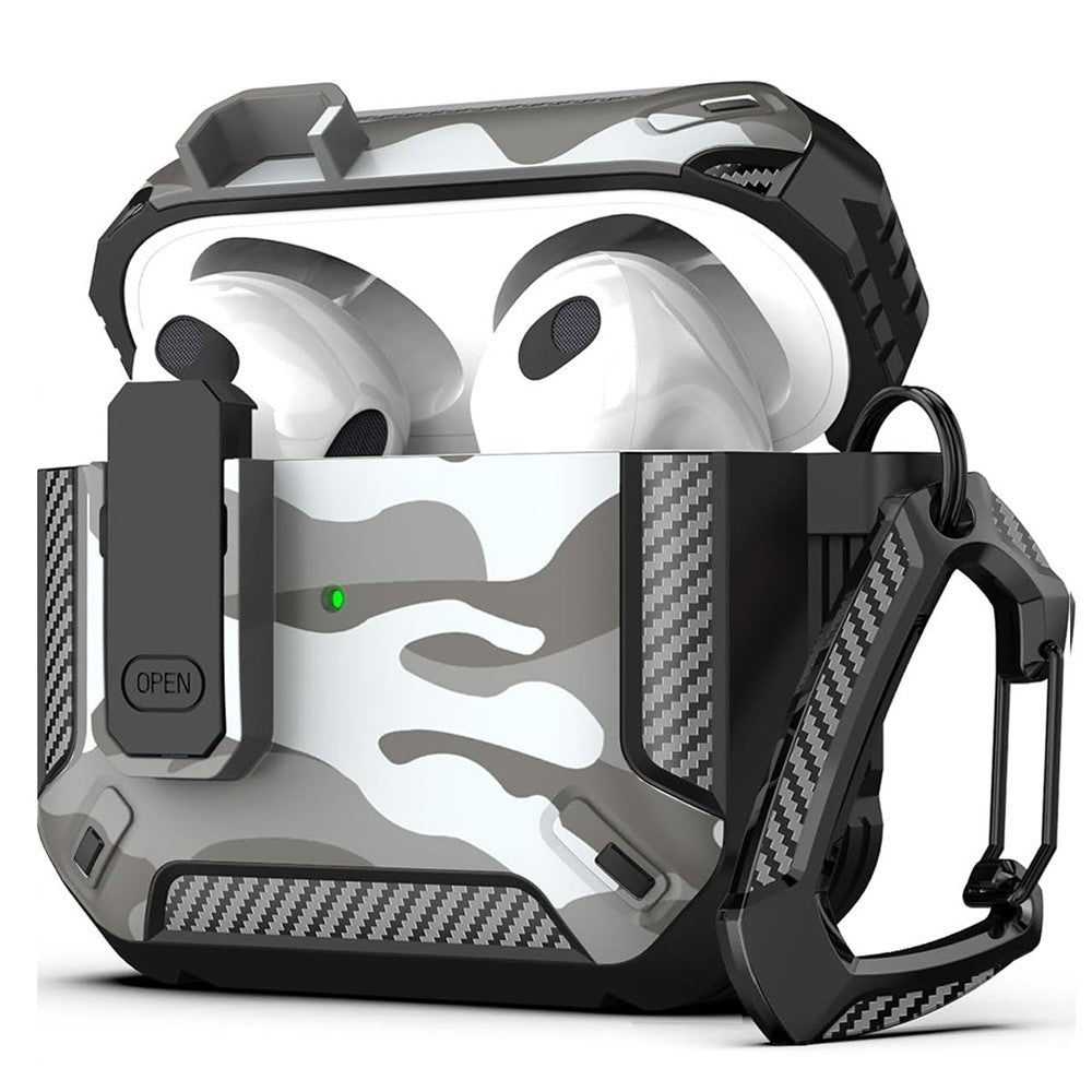 Compatible With  AirPods 5 / 4 Earphones Case Contrast Color Shockproof TPU Earbuds Cover with Carabiner - Camouflage Grey