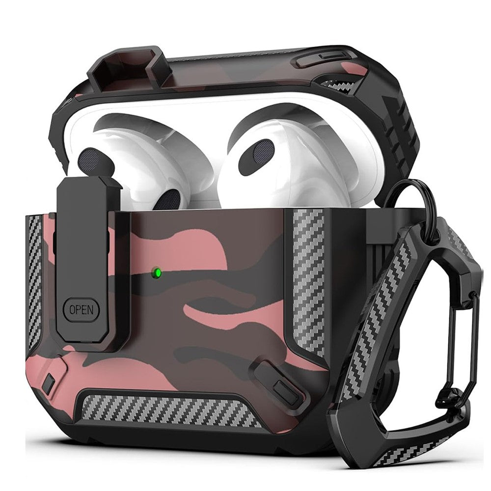 Compatible With  AirPods 5 / 4 Earphones Case Contrast Color Shockproof TPU Earbuds Cover with Carabiner - Camouflage Red
