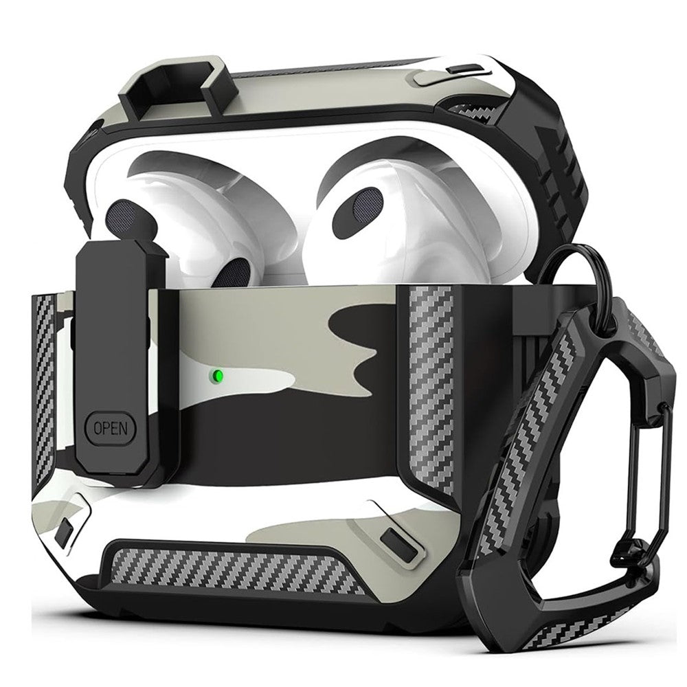 Compatible With  AirPods 5 / 4 Earphones Case Contrast Color Shockproof TPU Earbuds Cover with Carabiner - Snow Camouflage