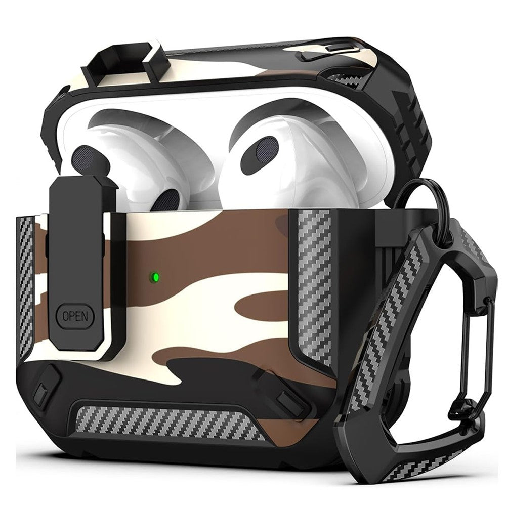 Compatible With  AirPods 5 / 4 Earphones Case Contrast Color Shockproof TPU Earbuds Cover with Carabiner - Desert Camouflage