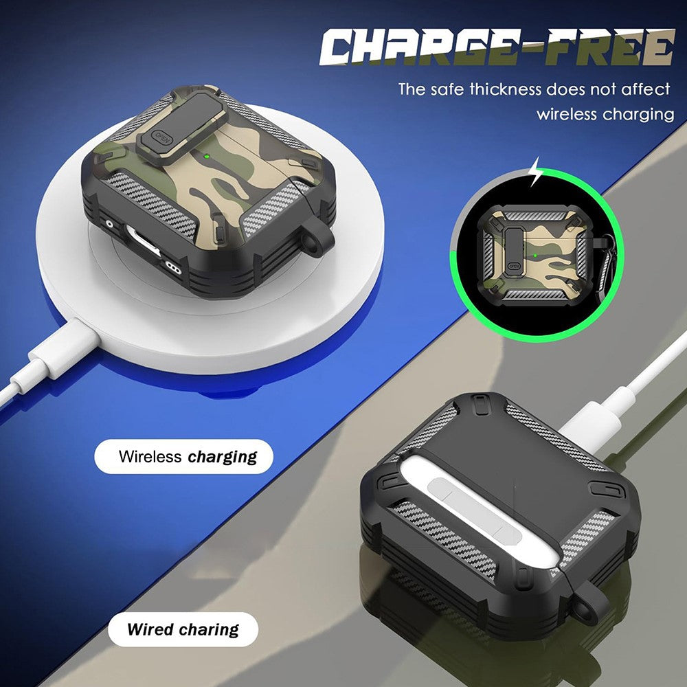 Compatible With  AirPods 5 / 4 Earphones Case Contrast Color Shockproof TPU Earbuds Cover with Carabiner - Desert Camouflage