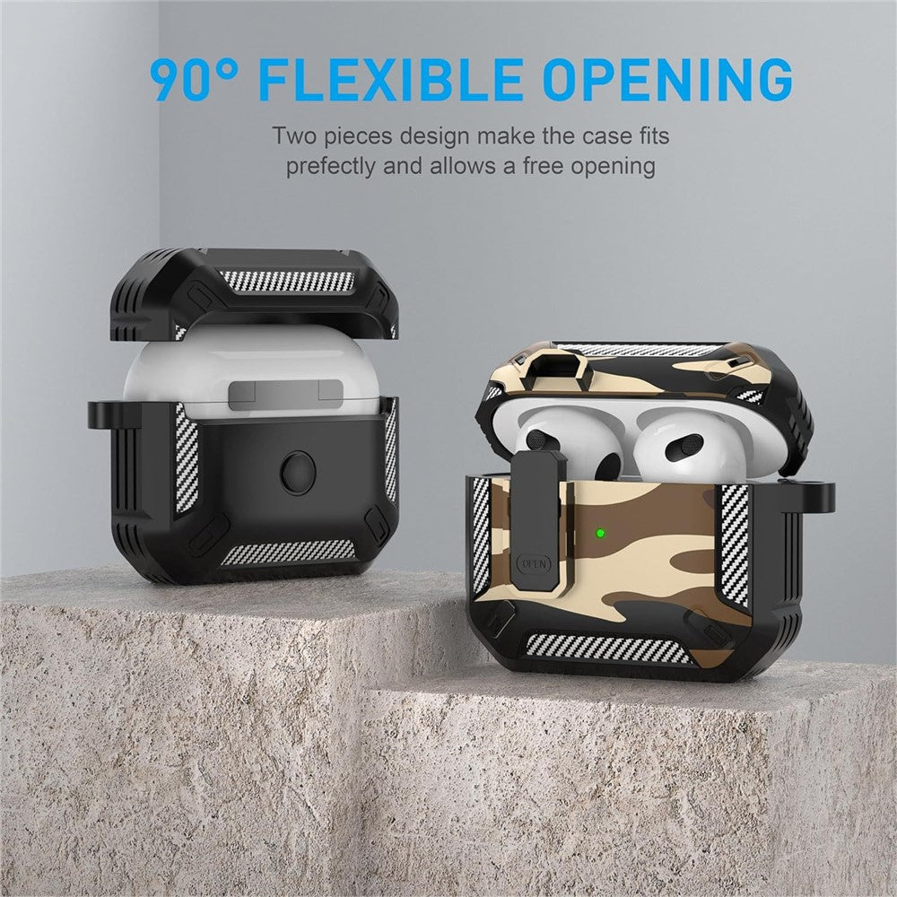 Compatible With  AirPods 5 / 4 Earphones Case Contrast Color Shockproof TPU Earbuds Cover with Carabiner - Black Carbon Fiber