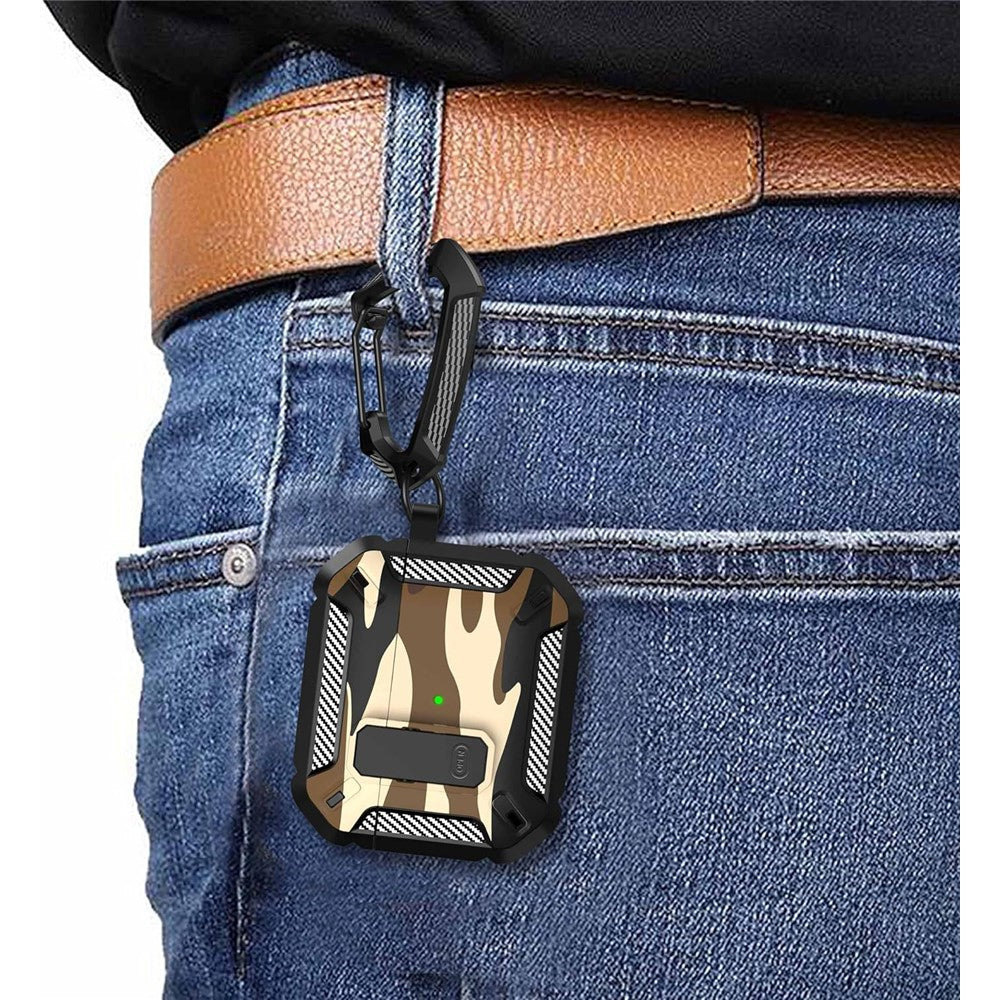 Compatible With  AirPods 5 / 4 Earphones Case Contrast Color Shockproof TPU Earbuds Cover with Carabiner - Black Carbon Fiber