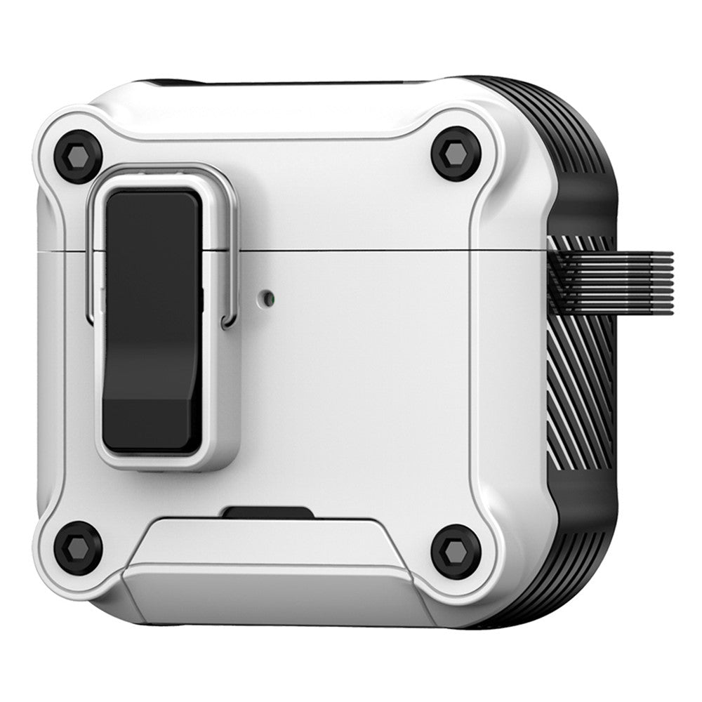 Compatible With  AirPods 5 / 4 Earphone Case with Lock Phone Stand Magnetic Automatic Lock Cover - White