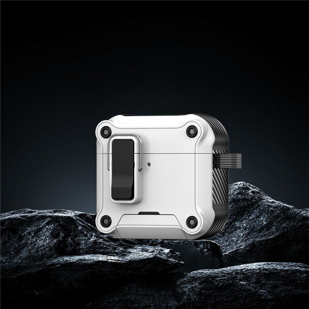 Compatible With  AirPods 5 / 4 Earphone Case with Lock Phone Stand Magnetic Automatic Lock Cover - White