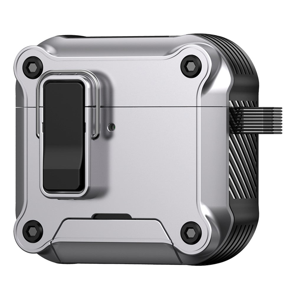 Compatible With  AirPods 5 / 4 Earphone Case with Lock Phone Stand Magnetic Automatic Lock Cover - Silver