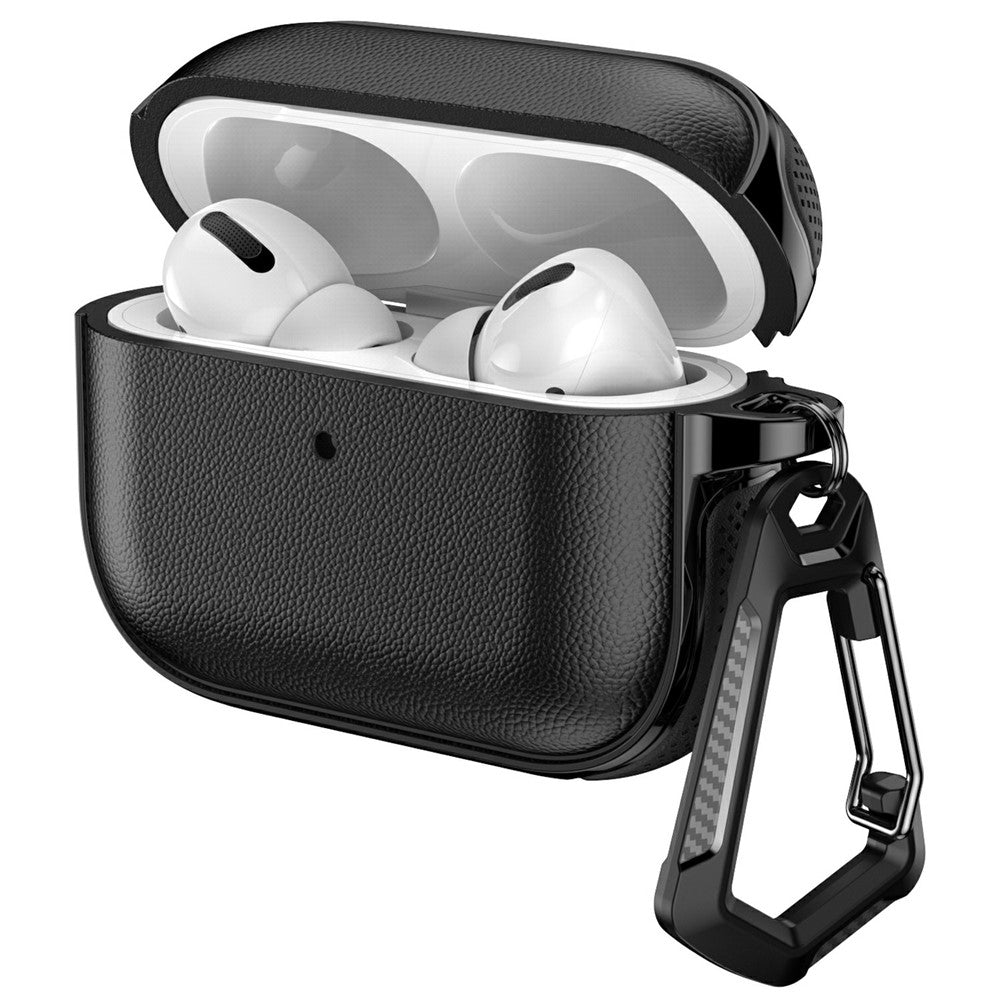 Compatible With  AirPods 5 / 4 Case Split Design Leather Texture TPU Earphone Cover with Metal Carabiner - Black