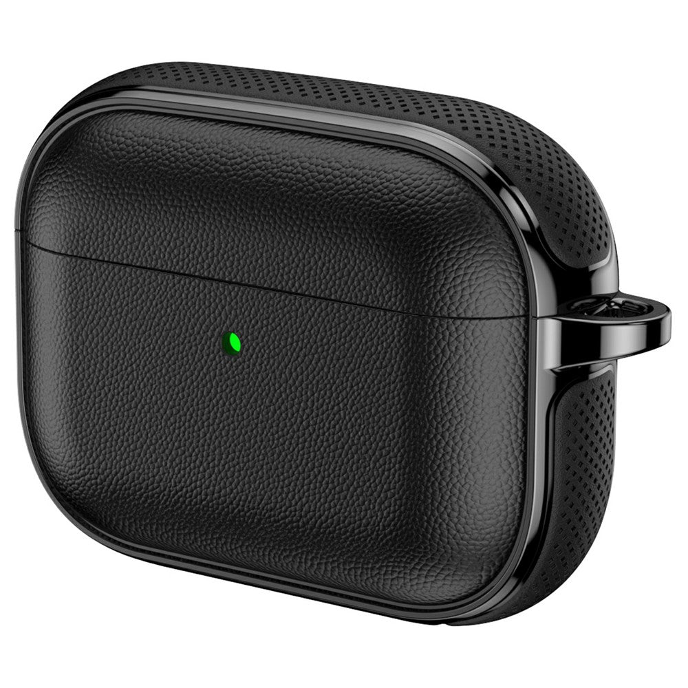 Compatible With  AirPods 5 / 4 Case Split Design Leather Texture TPU Earphone Cover with Metal Carabiner - Black