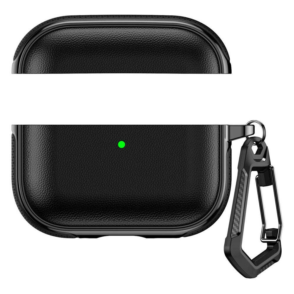 Compatible With  AirPods 5 / 4 Case Split Design Leather Texture TPU Earphone Cover with Metal Carabiner - Black