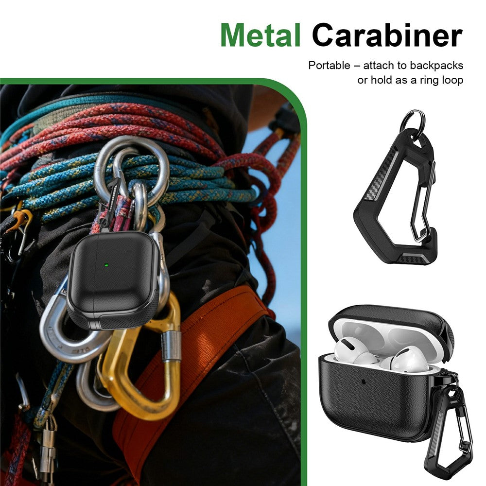 Compatible With  AirPods 5 / 4 Case Split Design Leather Texture TPU Earphone Cover with Metal Carabiner - Black