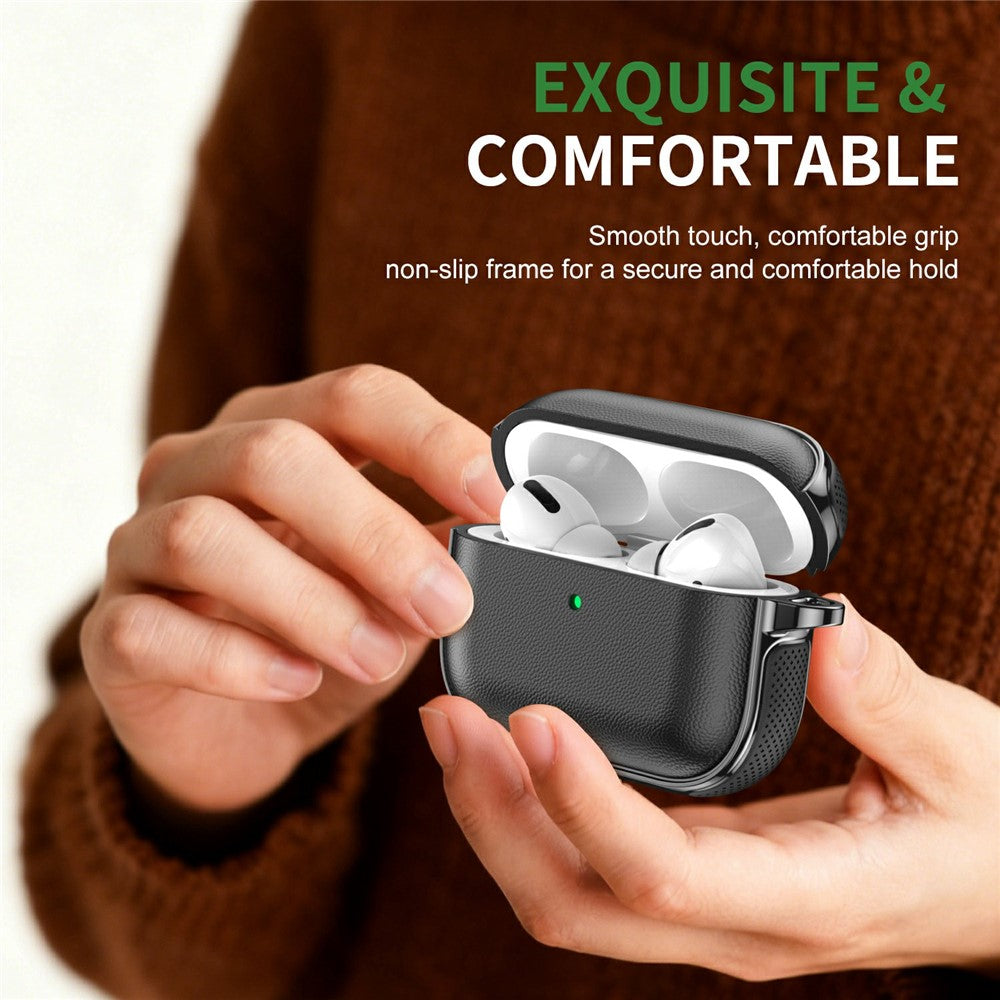Compatible With  AirPods 5 / 4 Case Split Design Leather Texture TPU Earphone Cover with Metal Carabiner - Black