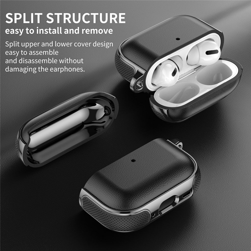 Compatible With  AirPods 5 / 4 Case Split Design Leather Texture TPU Earphone Cover with Metal Carabiner - Black