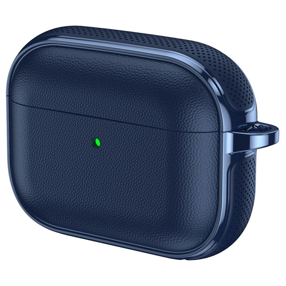Compatible With  AirPods 5 / 4 Case Split Design Leather Texture TPU Earphone Cover with Metal Carabiner - Dark Blue