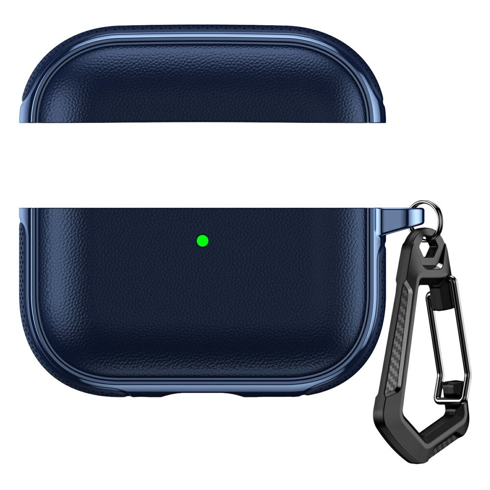 Compatible With  AirPods 5 / 4 Case Split Design Leather Texture TPU Earphone Cover with Metal Carabiner - Dark Blue