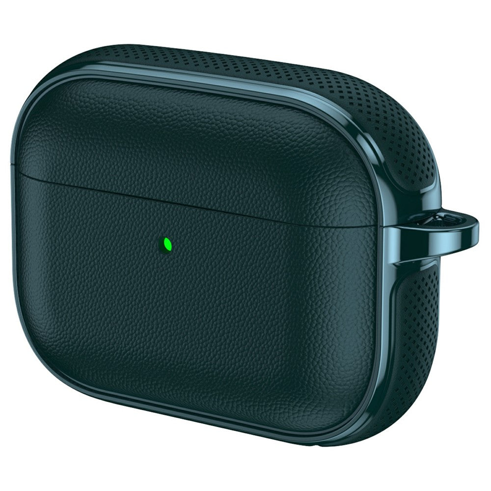 Compatible With  AirPods 5 / 4 Case Split Design Leather Texture TPU Earphone Cover with Metal Carabiner - Dark Green