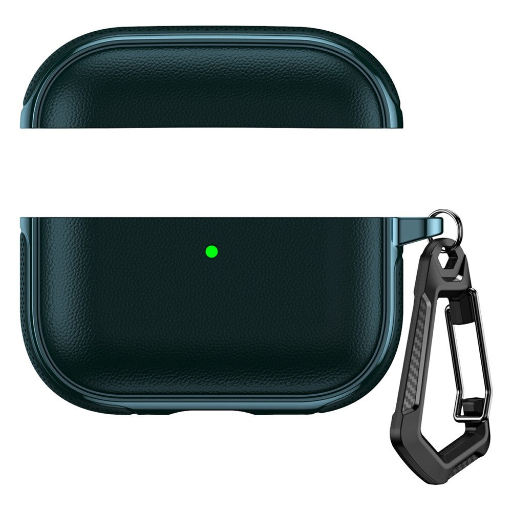 Compatible With  AirPods 5 / 4 Case Split Design Leather Texture TPU Earphone Cover with Metal Carabiner - Dark Green