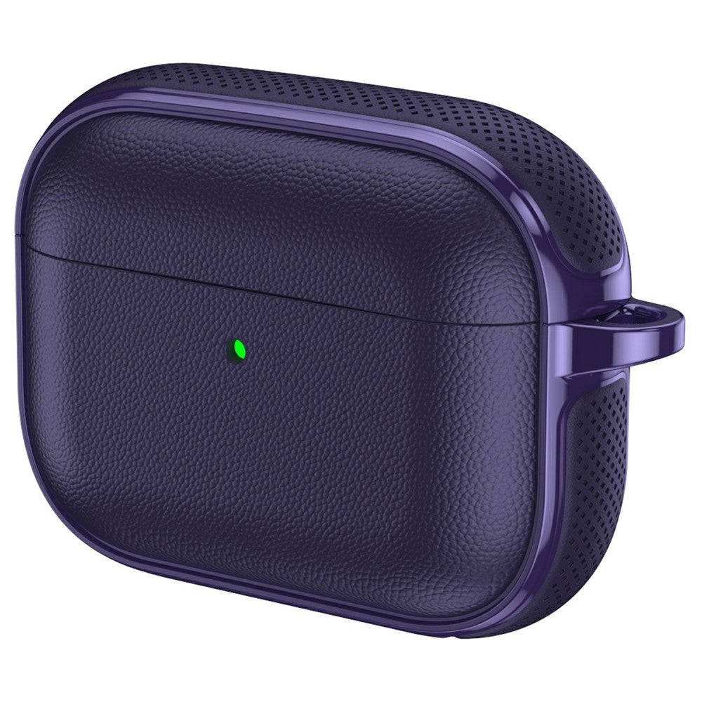 Compatible With  AirPods 5 / 4 Case Split Design Leather Texture TPU Earphone Cover with Metal Carabiner - Purple