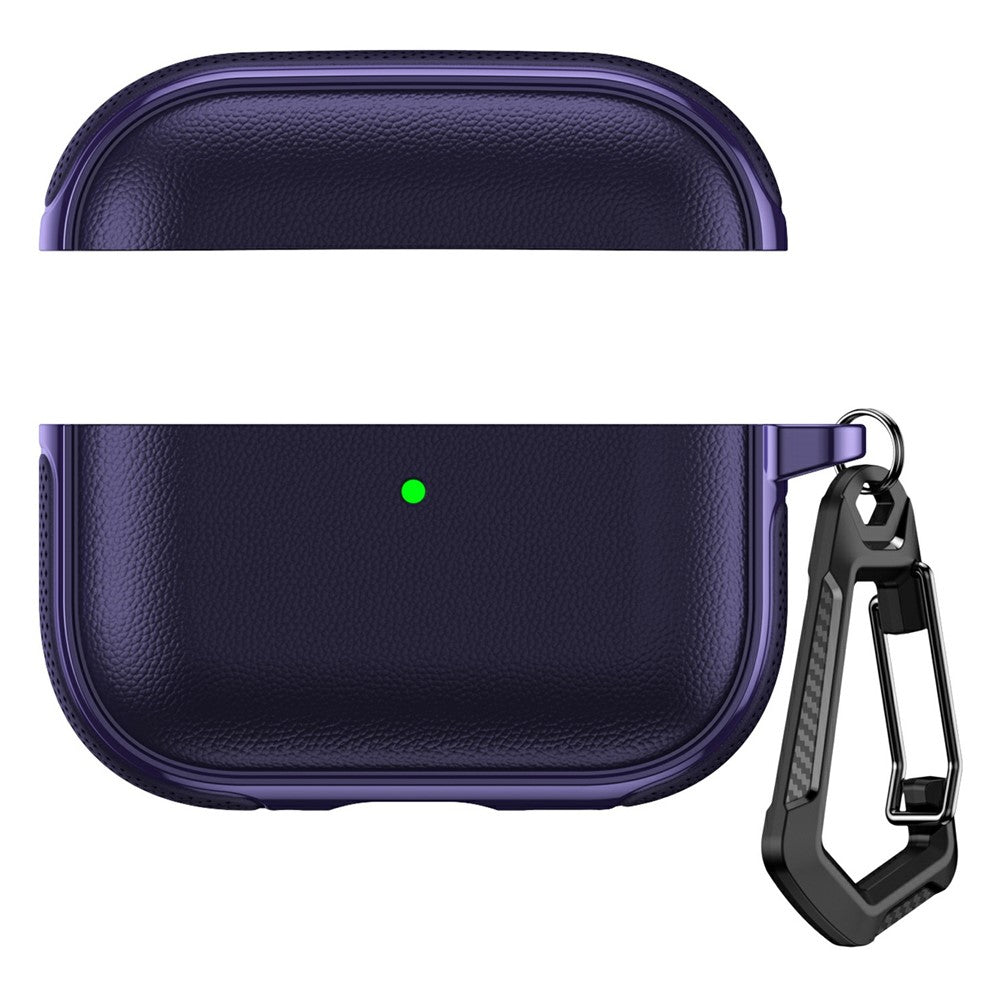 Compatible With  AirPods 5 / 4 Case Split Design Leather Texture TPU Earphone Cover with Metal Carabiner - Purple