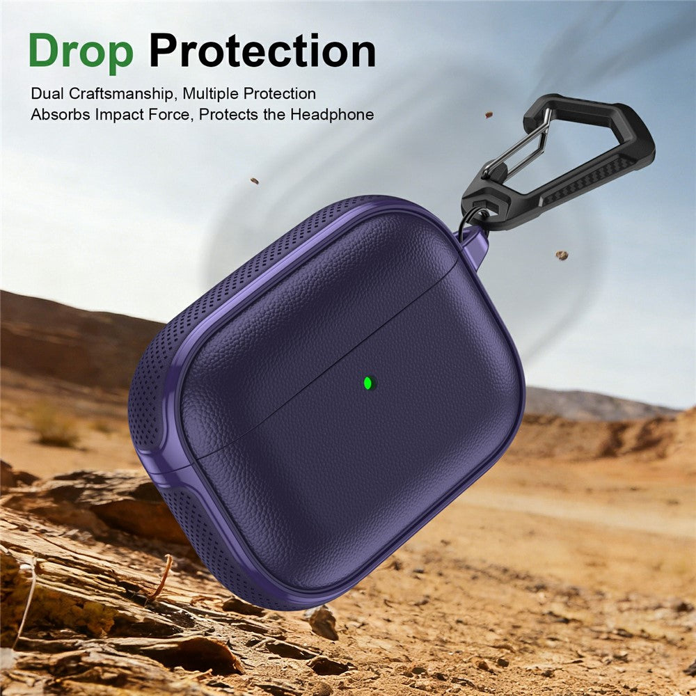 Compatible With  AirPods 5 / 4 Case Split Design Leather Texture TPU Earphone Cover with Metal Carabiner - Purple