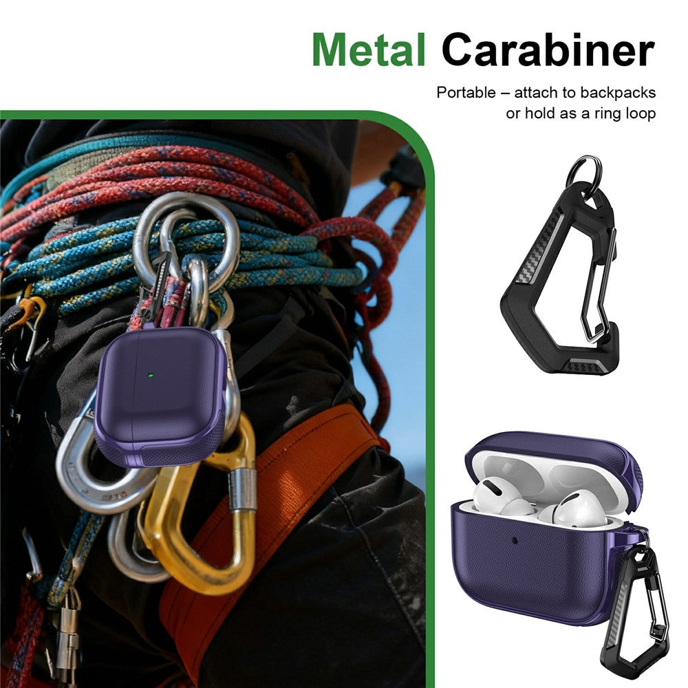 Compatible With  AirPods 5 / 4 Case Split Design Leather Texture TPU Earphone Cover with Metal Carabiner - Purple