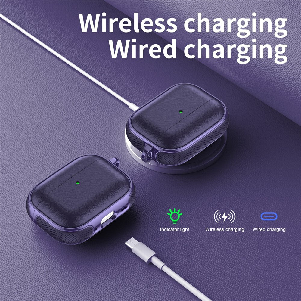 Compatible With  AirPods 5 / 4 Case Split Design Leather Texture TPU Earphone Cover with Metal Carabiner - Purple
