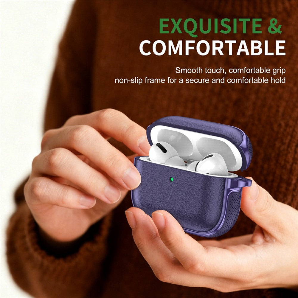Compatible With  AirPods 5 / 4 Case Split Design Leather Texture TPU Earphone Cover with Metal Carabiner - Purple